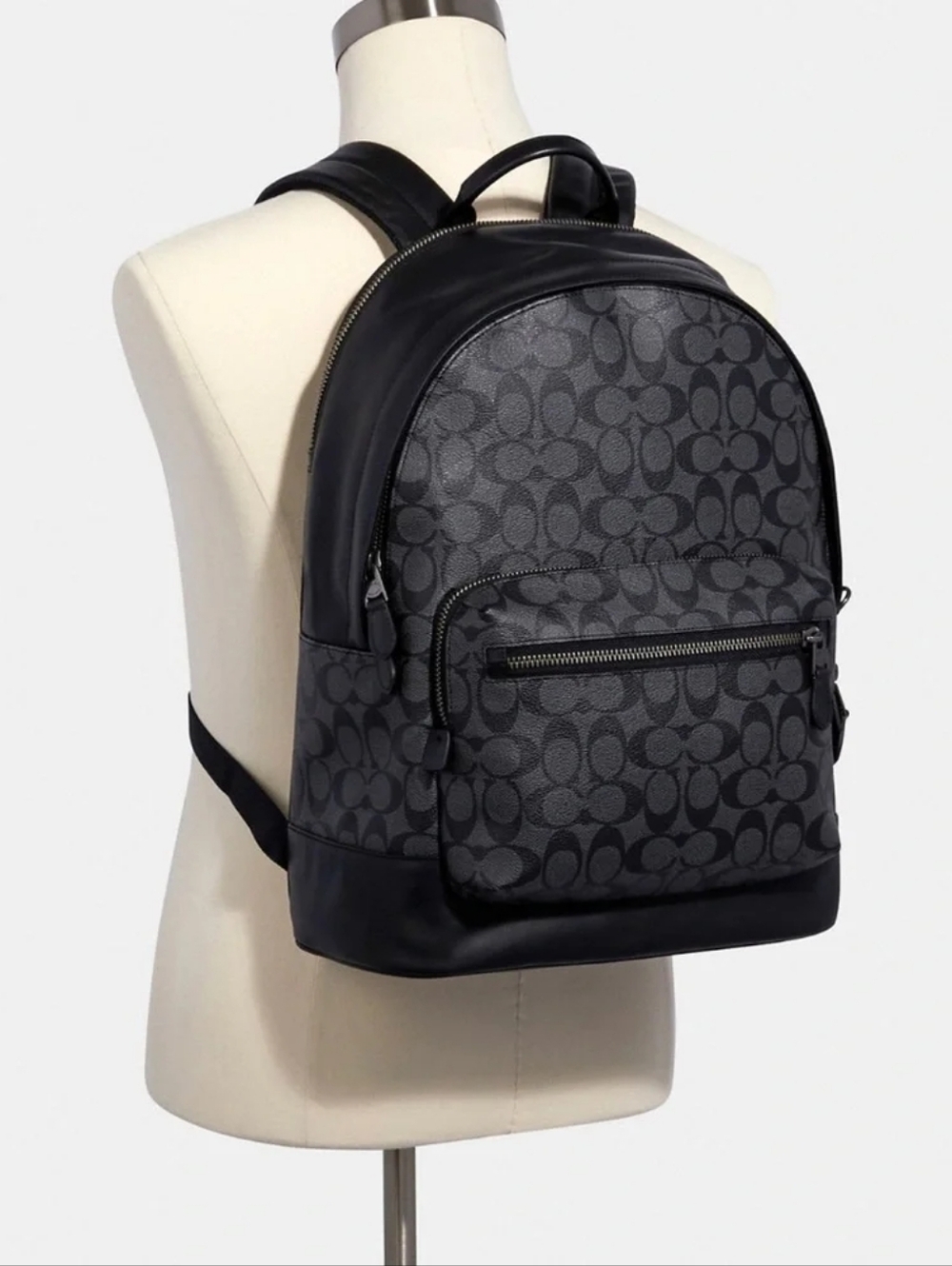 Coach Signature Gray & Black Logo Backpack